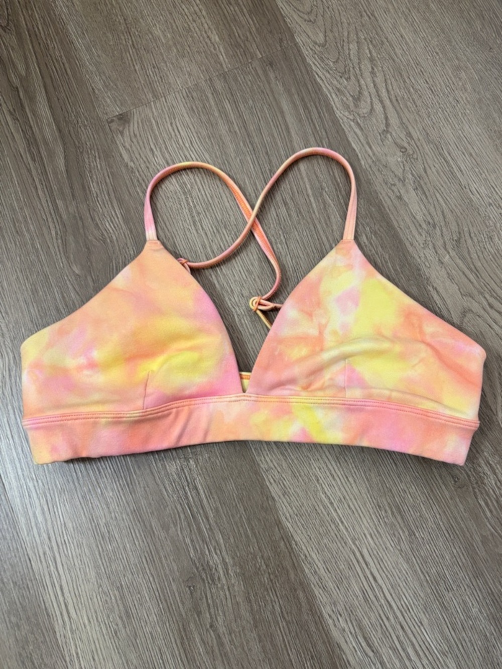 ALO Yoga Tie-Dye Pastel Bralette in Pink, Yellow, Orange